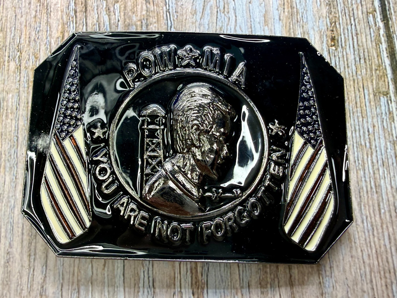 POW MIA You Are Not Forgotten Flag Army Patriots Belt Buckle New Condition