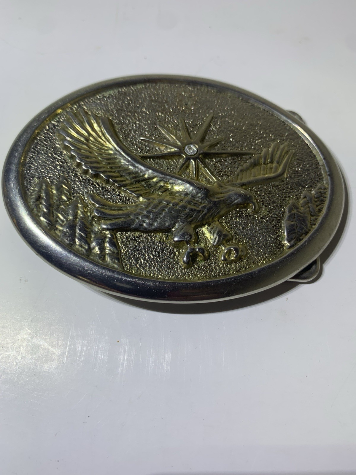 Vintage Silver Gold-Tone Flying Eagle Belt Buckle Metal Jeweled Sun Unbranded