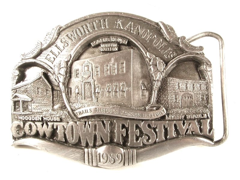 1989 Ellsworth Cowtown Festival Belt Buckle By PRAIRIE ENTERPRISES 41116