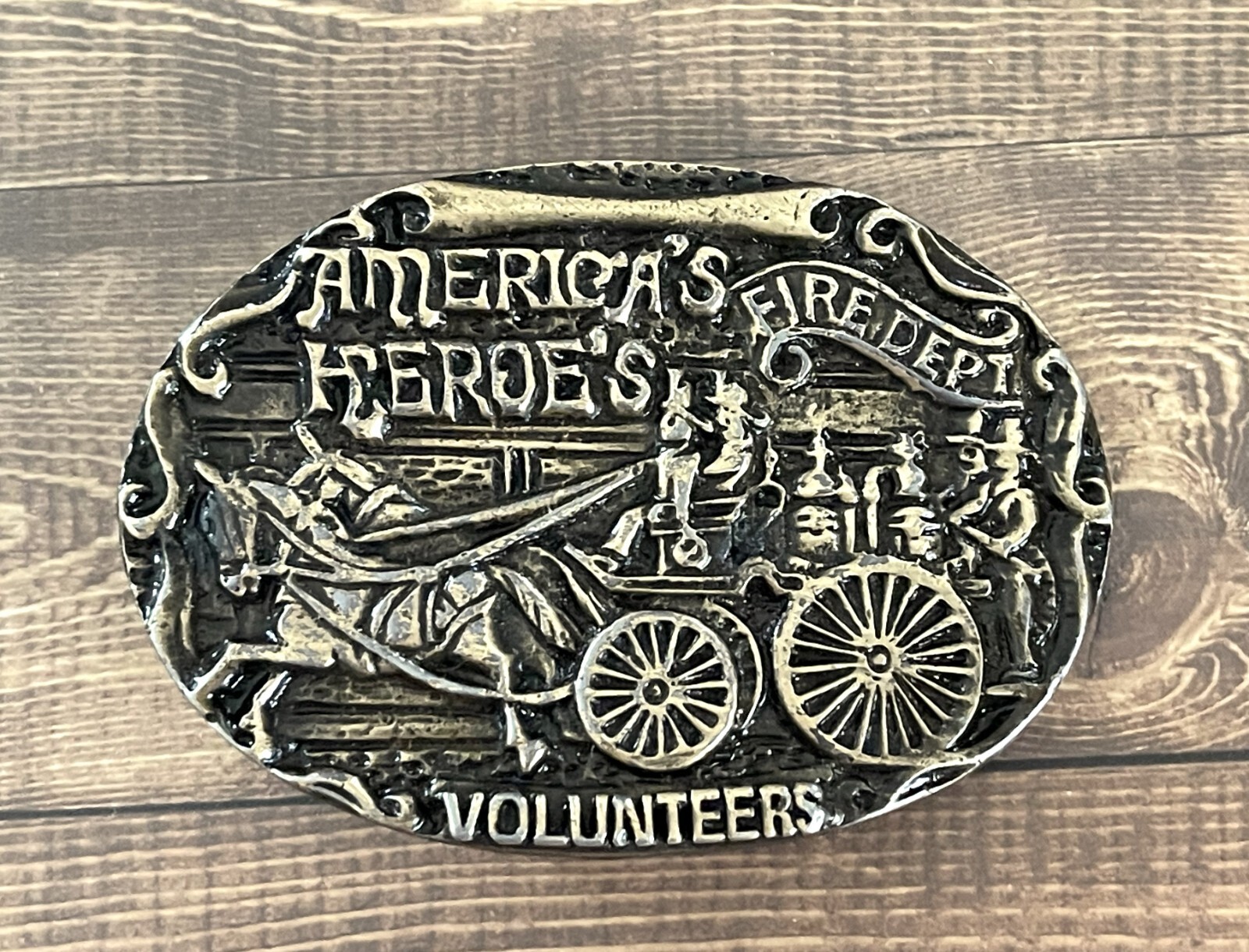 1970&rsquo;s America&rsquo;s Heroes Firedept Volunteers Brass Belt Buckle