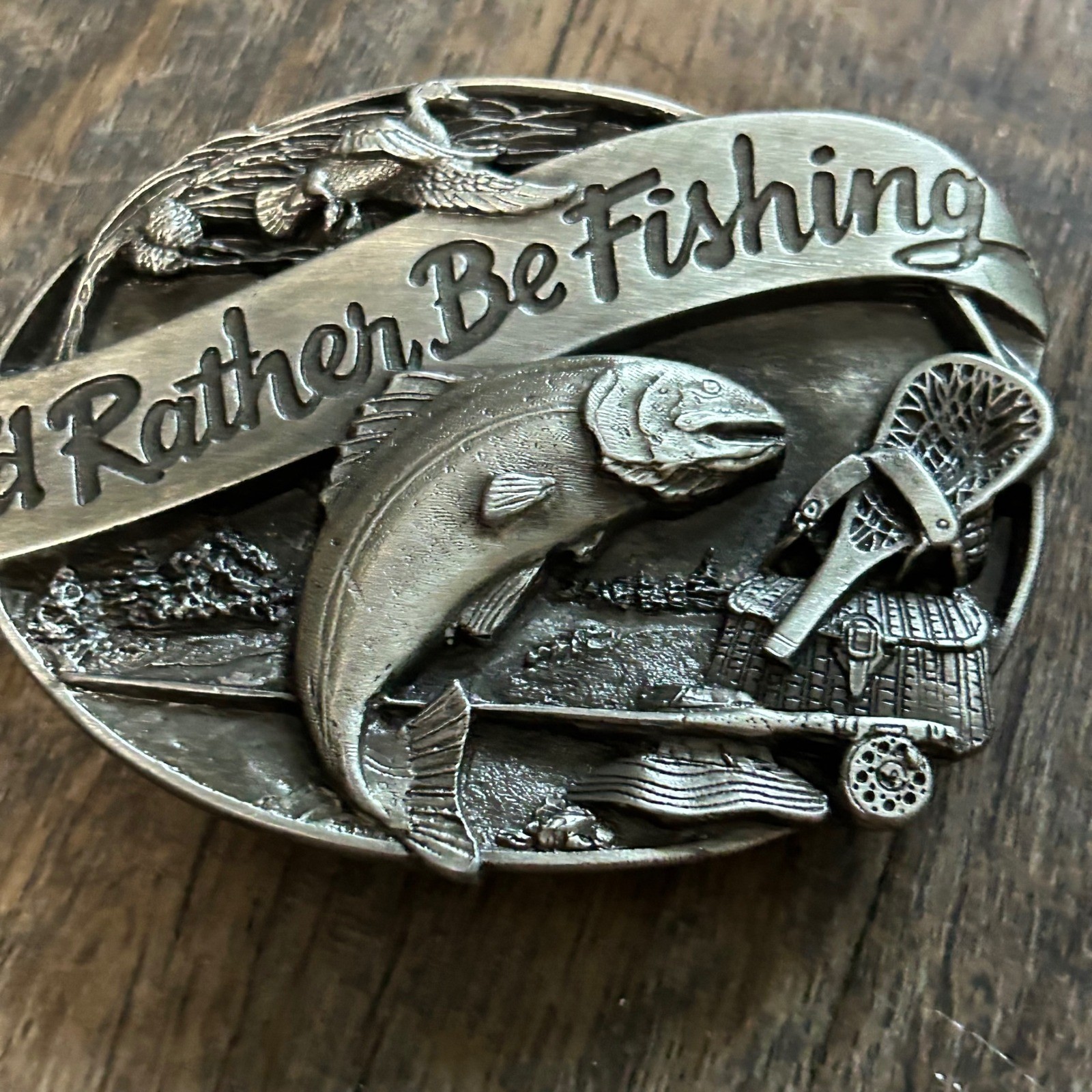 Vintage 1985 Siskiyou Buckle Co Id Rather Be Fishing Trout Belt Buckle M-30