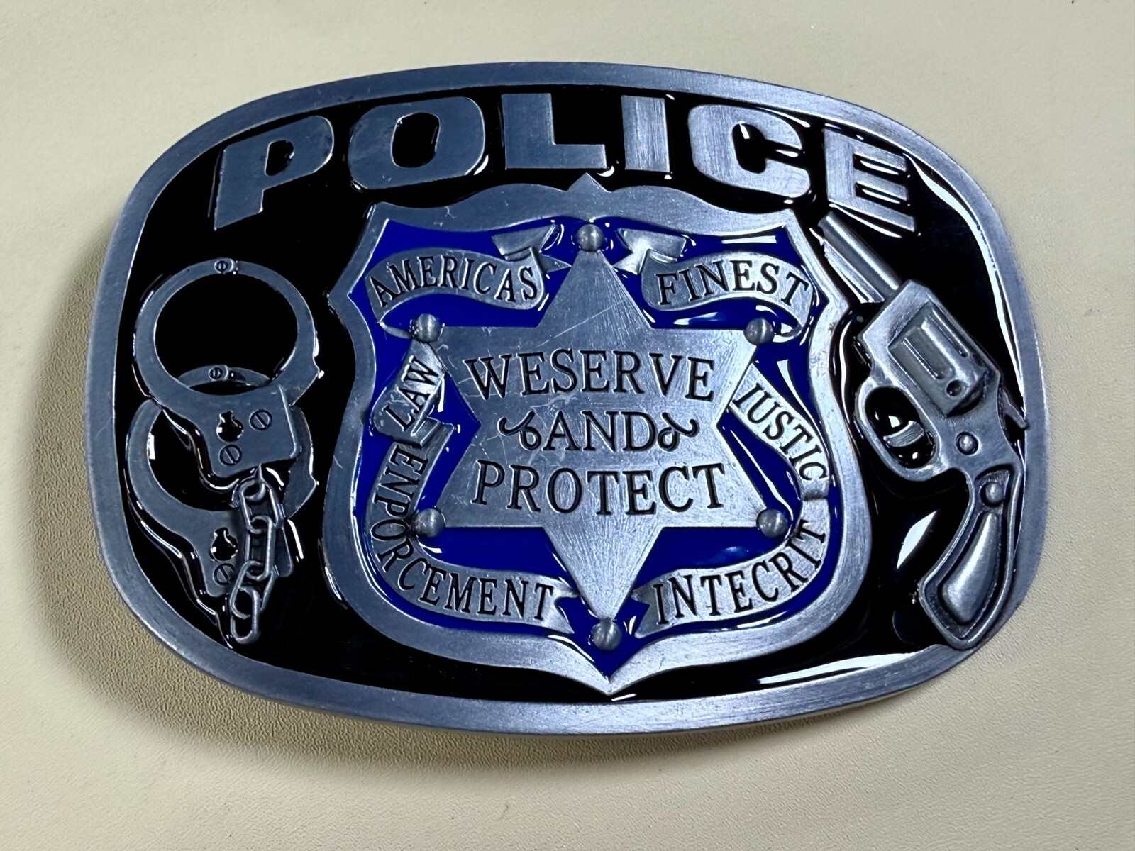 AMERICAS FINEST POLICE We Serve Protect Law Enforcement Commemorate Belt Buckle