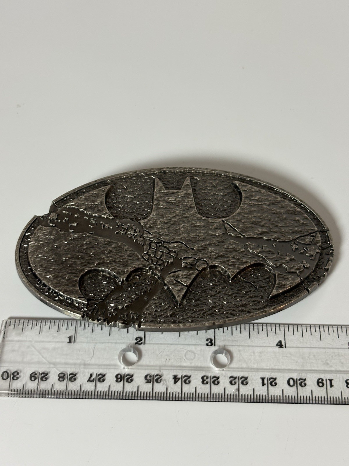 Vintage Batman Belt Buckle Pewter Finish Crackled Look 5&Prime; Wide DC Comics