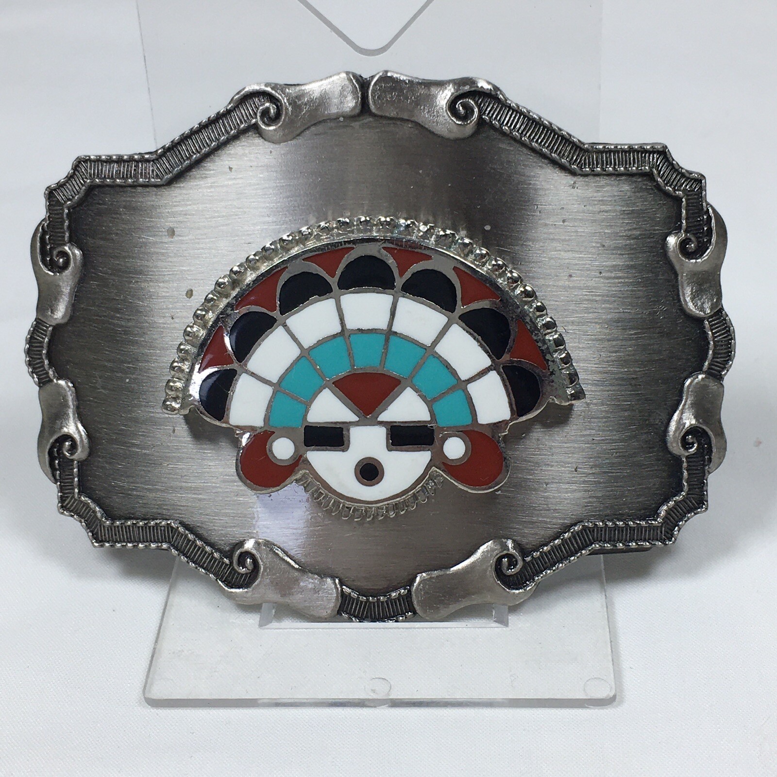 Men&rsquo;s Belt Buckle Enamel Sun Face Southwestern Tribal Style Blue Red Black