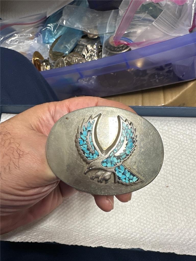 Vintage Eagle with Turquoise in Wings Belt Buckle