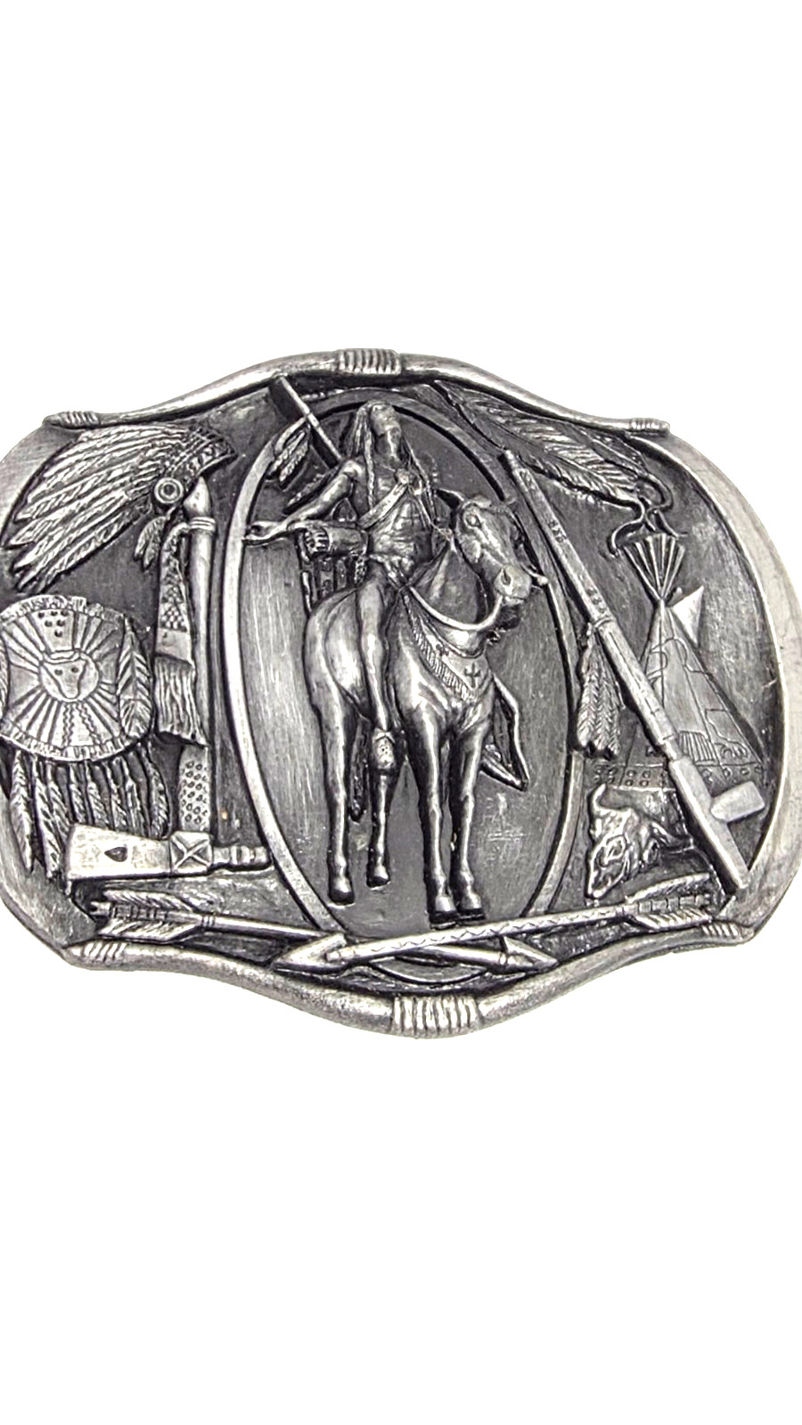 Vintage 1984 Bergamot Brass Works Native American Horse Rider Belt Buckle