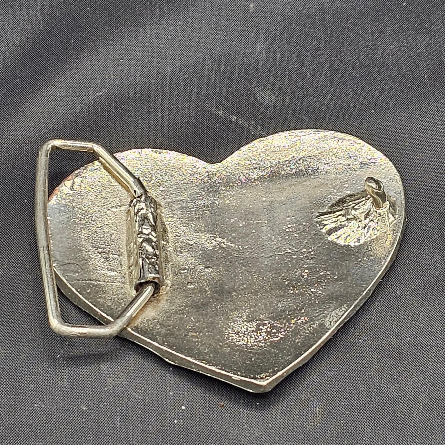 Turquoise Inlay Heart Shaped Men&rsquo;s Belt Buckle 3 Inch Silver Tone