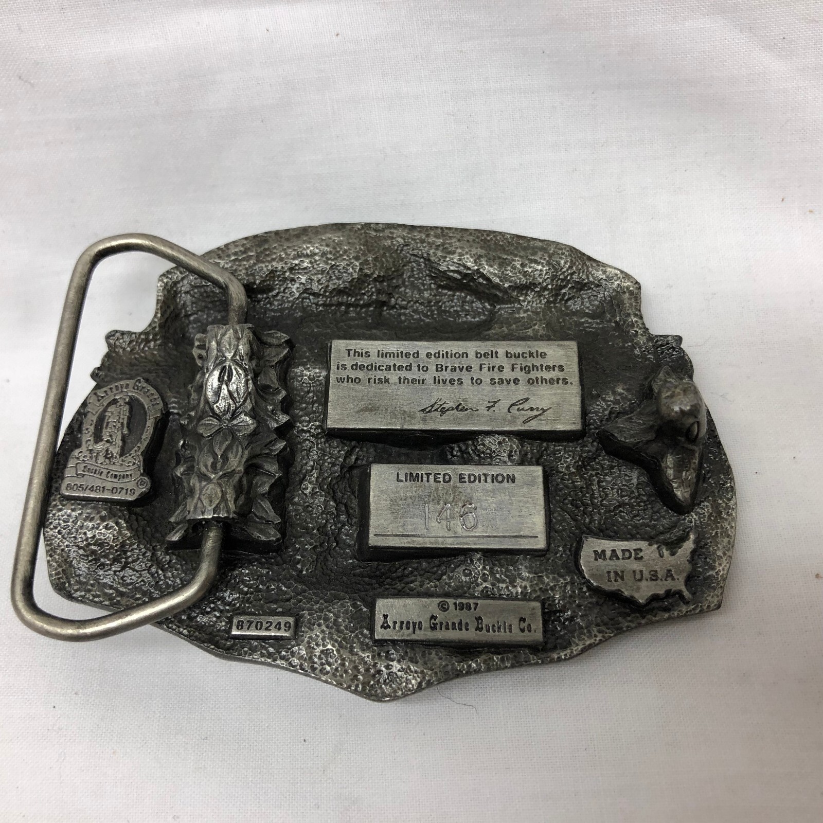 Arroyo Grande Buckle Co. 1987 Fireman Belt Buckle Limited Edition 146 Made in US