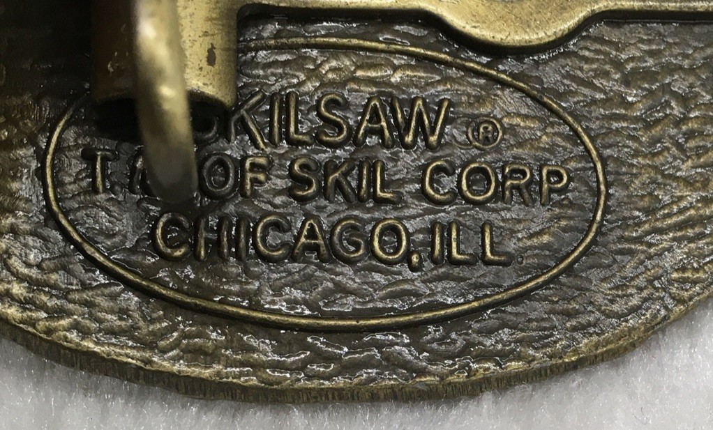 Vintage Skilsaw Brass Belt Buckle, 3.25” X 2.5”, Preowned, 1970’s.