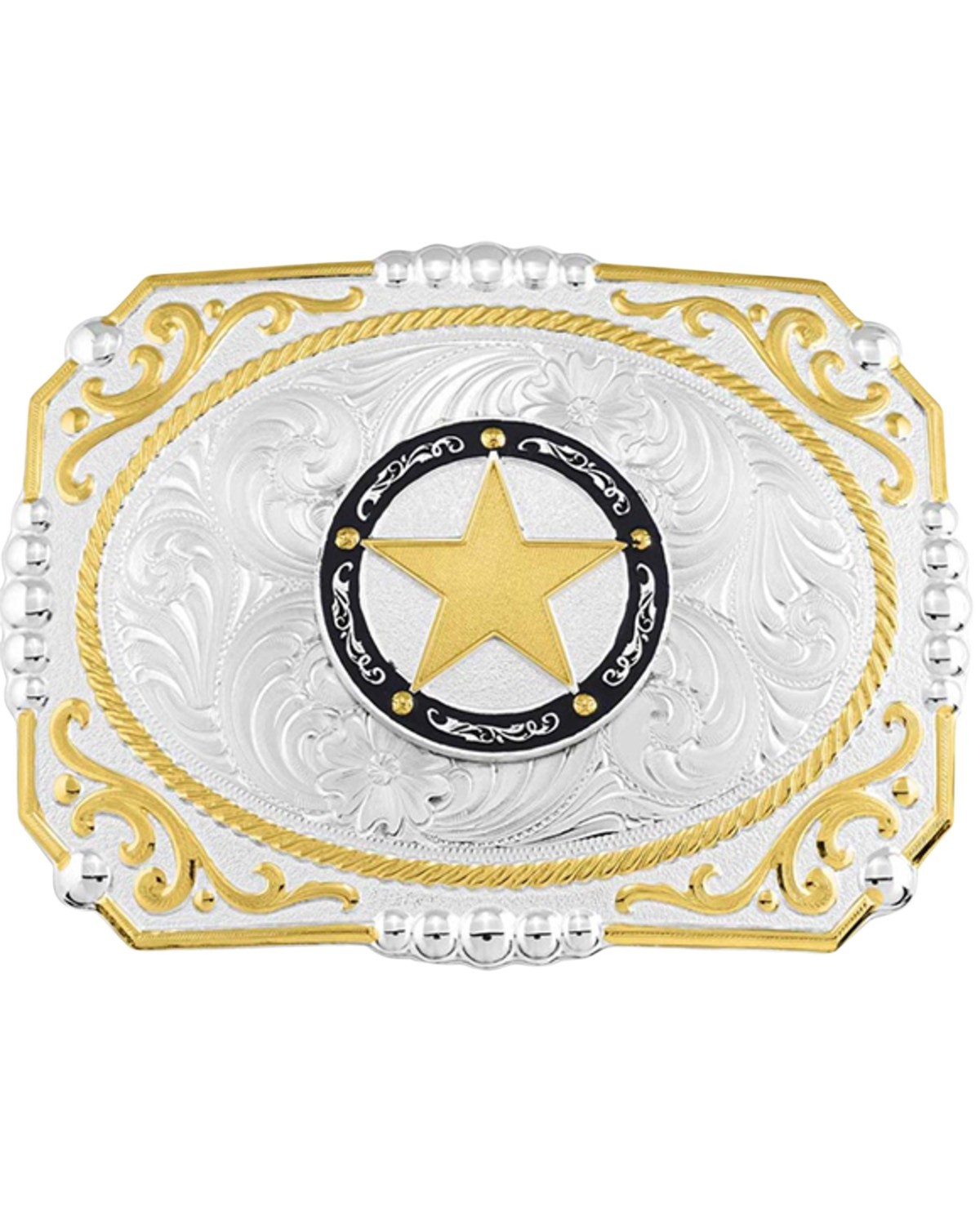 Montana Silversmiths Two-Tone Cowboy Cameo Star Belt Buckle Silver