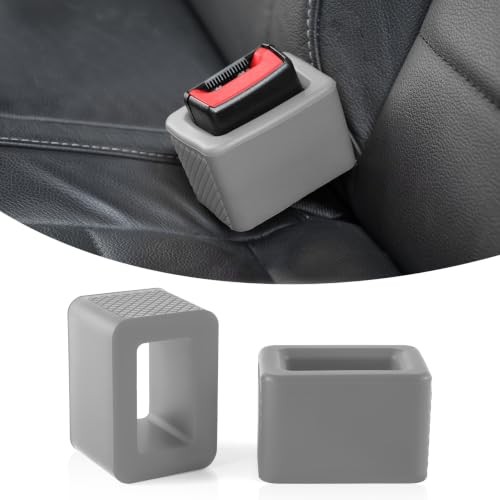 2PCS Seat Belt Buckle Holder, Universal Silicone Rear Seat Belt Booster & Gray
