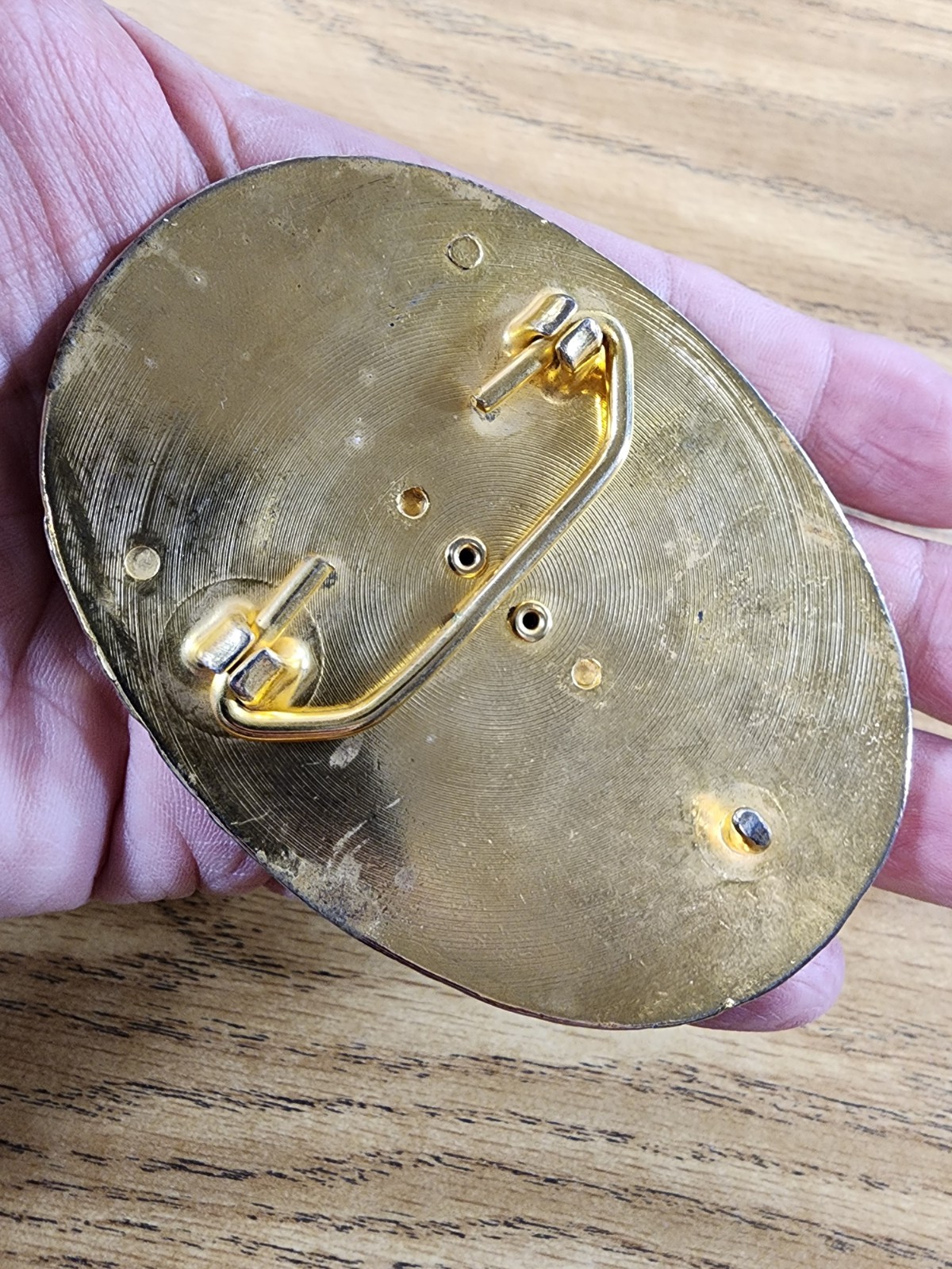 Vintage Oval Gold-Tone Western Belt Buckle w/Center Stone Cowboy Southwest