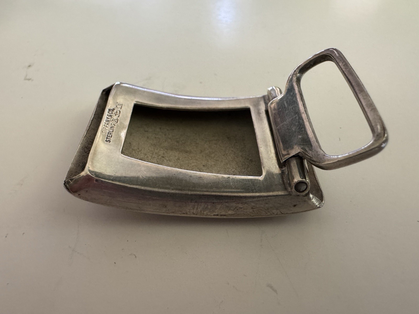 Tiffany & Co. Sterling Silver 925 Flip Belt Buckle 1.5in w/ Pouch, Logo
