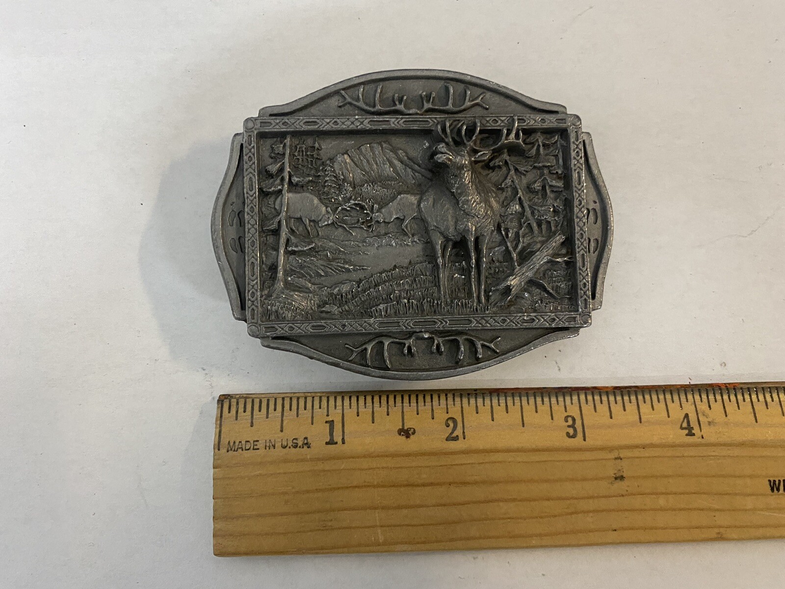 Belt Buckle Vintage Elk Relief Brew City Collectibles Pewter Made In USA