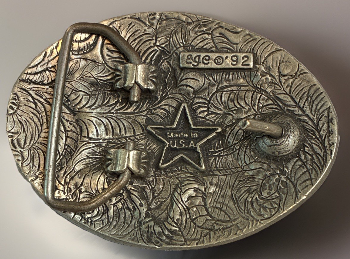 VTG 1992 EGE Diamond Cut Heavy Pewter US Marshall Buckle and matching Bolo Tie