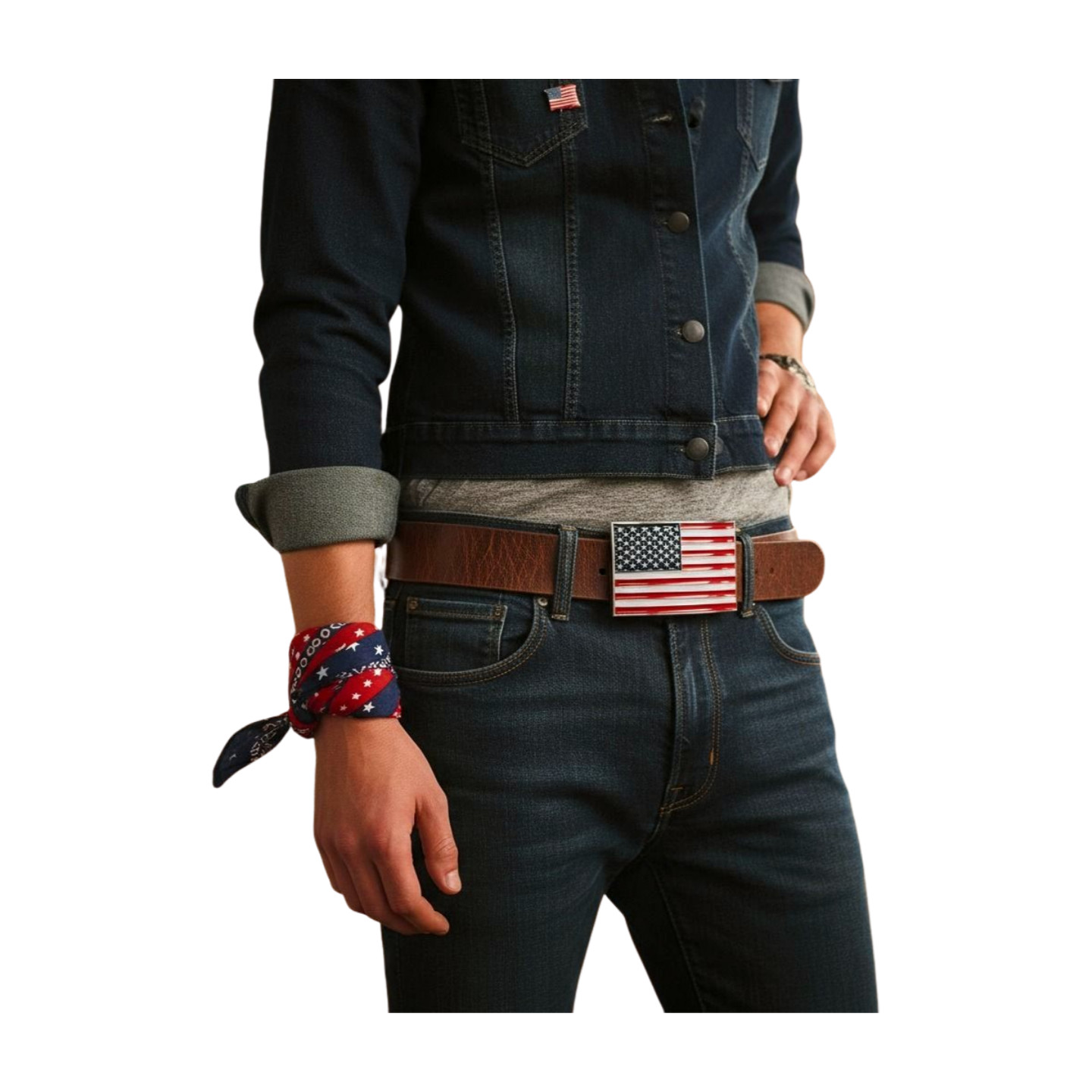 Men Women Belt Buckle Metal Silver United State America USA Flag 4th July Style