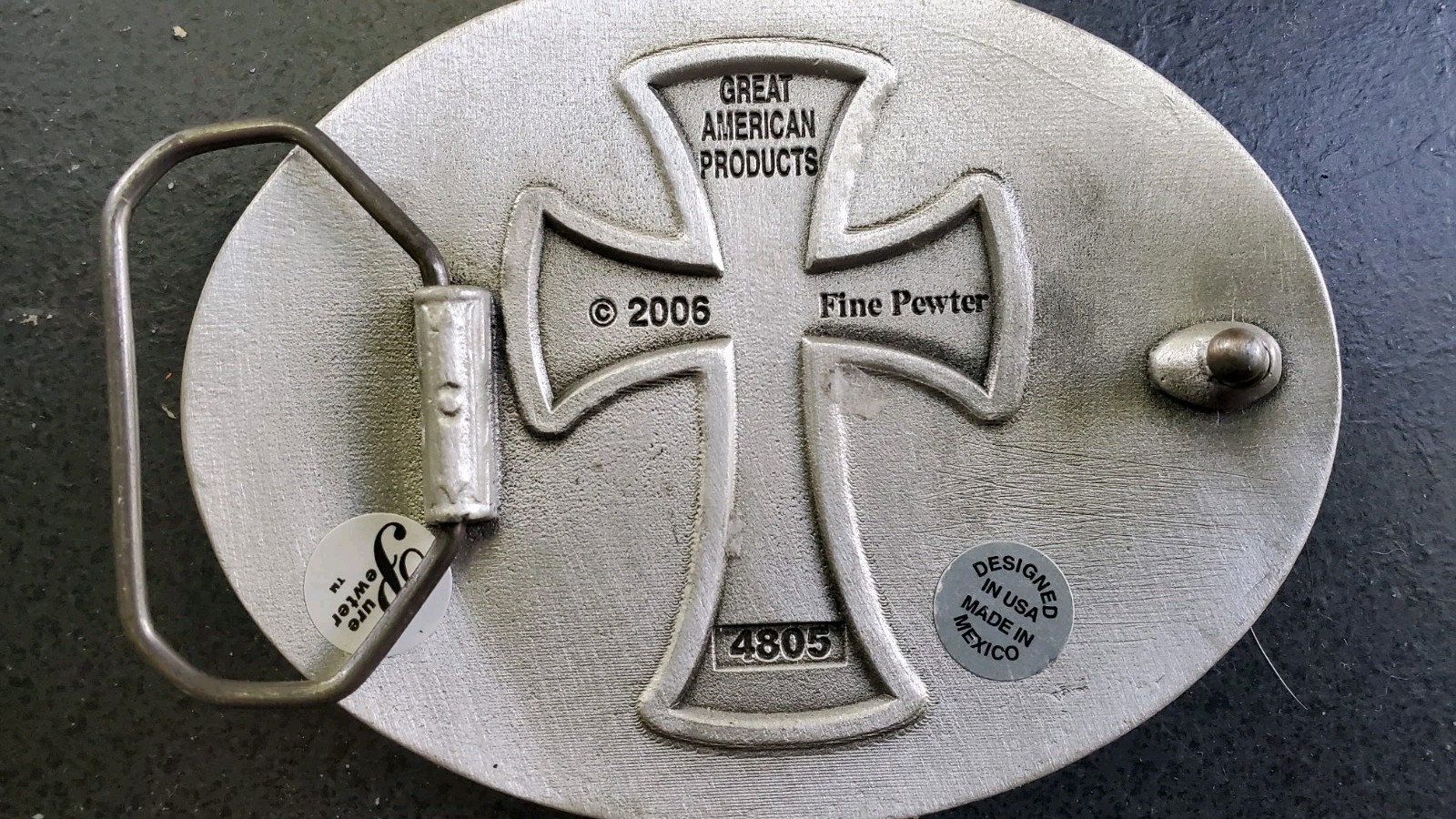 Vintage 2006 Great American Products Fine Pewter Cross Belt Buckle (#4805)