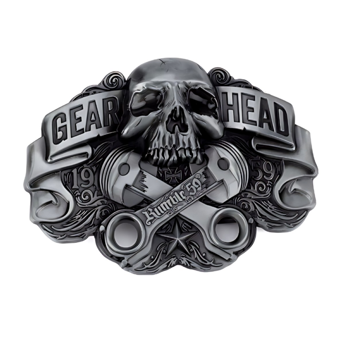 Men&rsquo;s Gear Head Piston Skull Biker Belt Buckle
