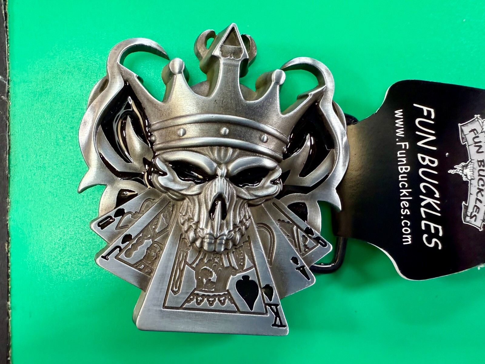 Skull with Crown Royal Flush Gaming Casino Gothic Biker Punk Vibe Belt Buckle