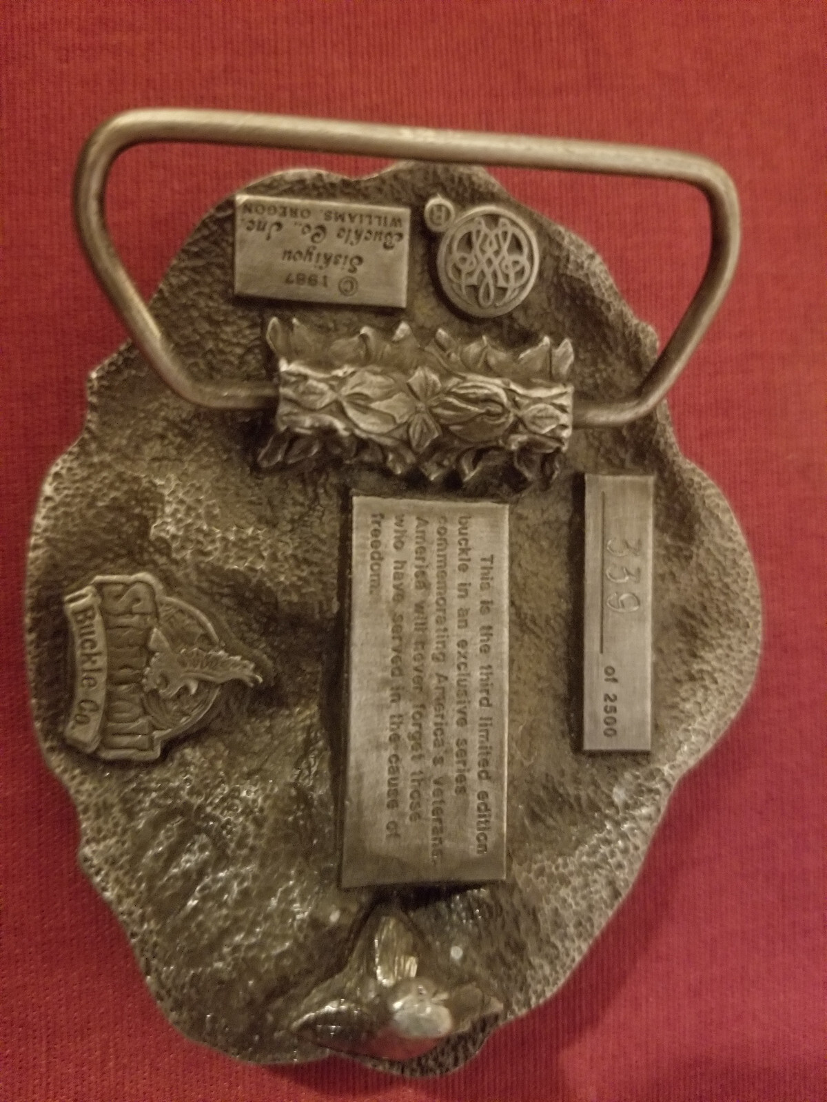 SISKIYOU THE AMERICAN VETERAN COMMEMORATIVE BELT BUCKLE 1987 LIMITED ED.339/2500