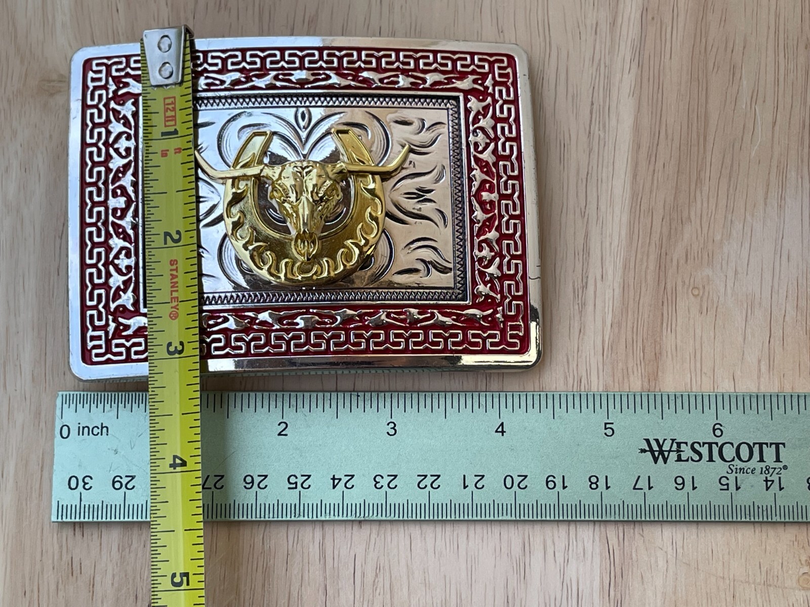 Western Buckle Gold Silver Red Longhorn Bull Cowboy Fit 2 » Hebillas Vaqueras