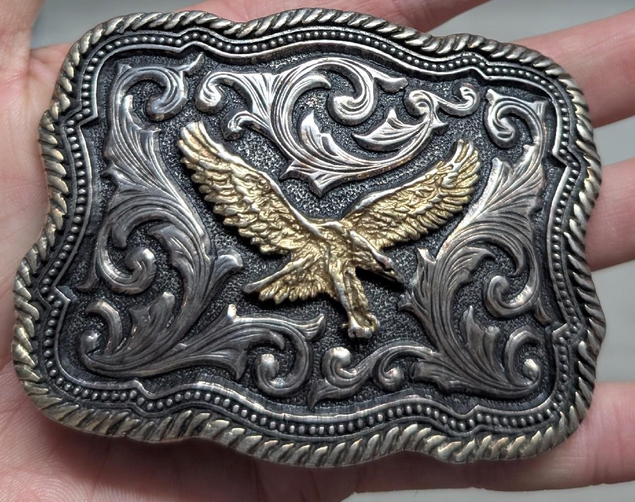 MONTANA SILVERSMITHS belt buckle EAGLE gold silver WESTERN cowboy sterling?