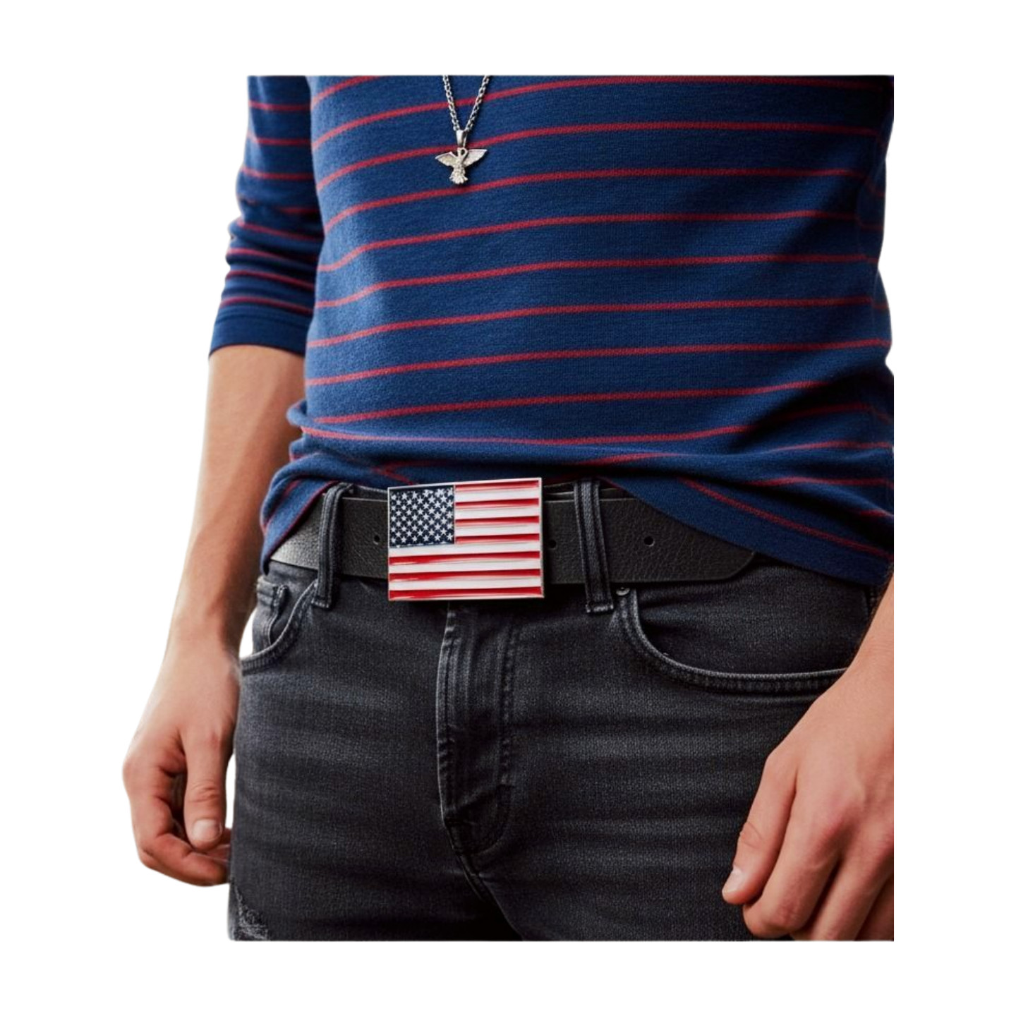 Men Women Belt Buckle Metal Silver United State America USA Flag 4th July Style