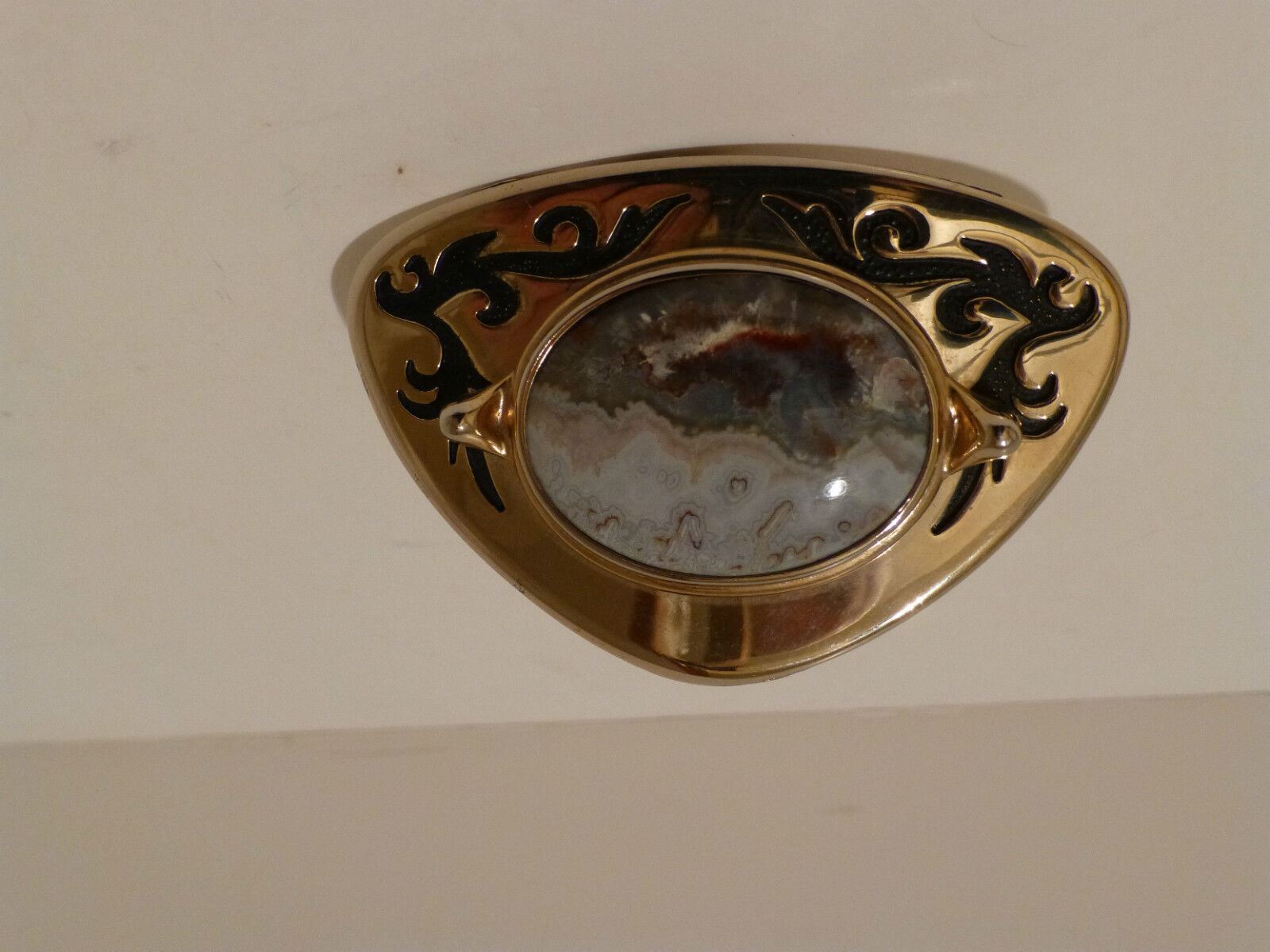 Vintage Agate Polished Stone Belt Buckle Goldtone & Black (SZ2