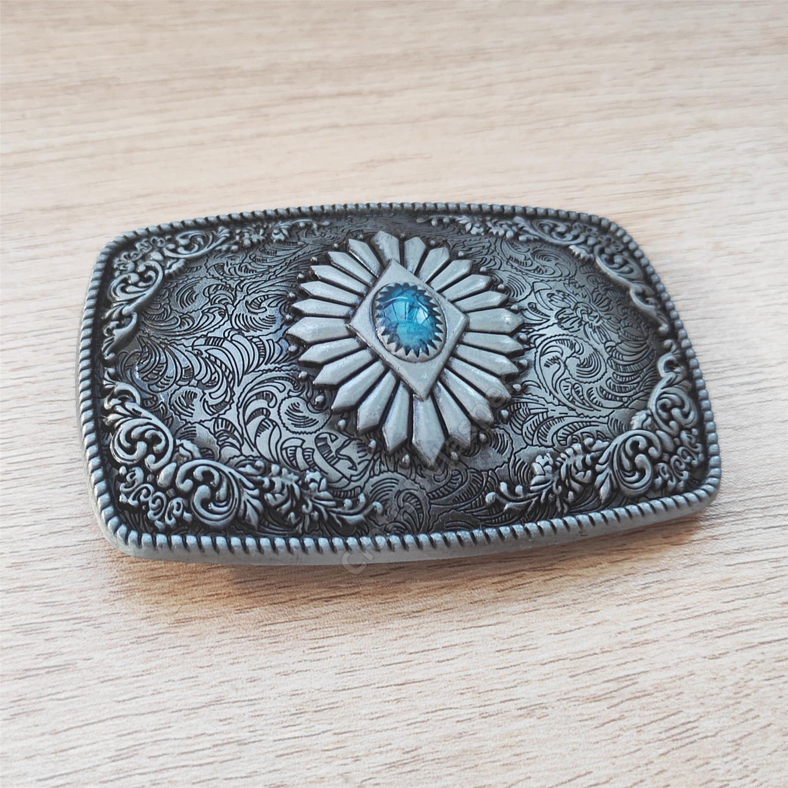 Boho Western Cowboys Buckle – Flower Blue Turquoise Stone Mens Belt Buckle