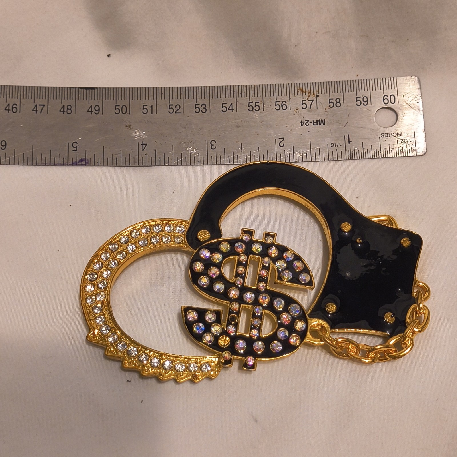 Men&rsquo;s Gold/Black Dollar Sign Rhinestone Metal Clip Belt Buckle Fits 1.5in