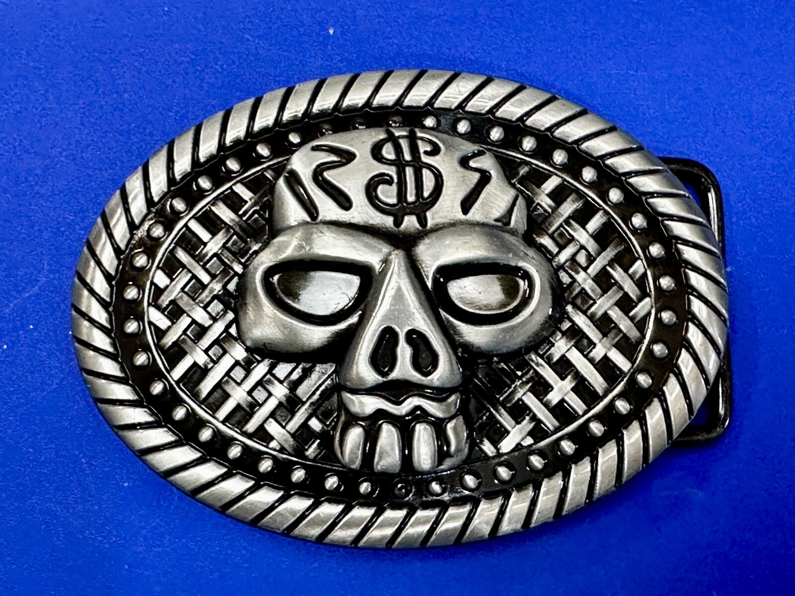 Skull With $ Dollar Sign Halloween Black & Silver Color Gothic Vibe Belt Buckle