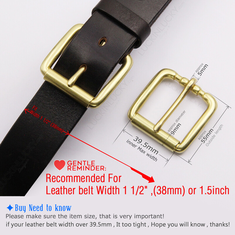 Brass Roller Belt Buckle with Loop , Single Prong Mens Buckle Fits 1-1/2&Prime; wide