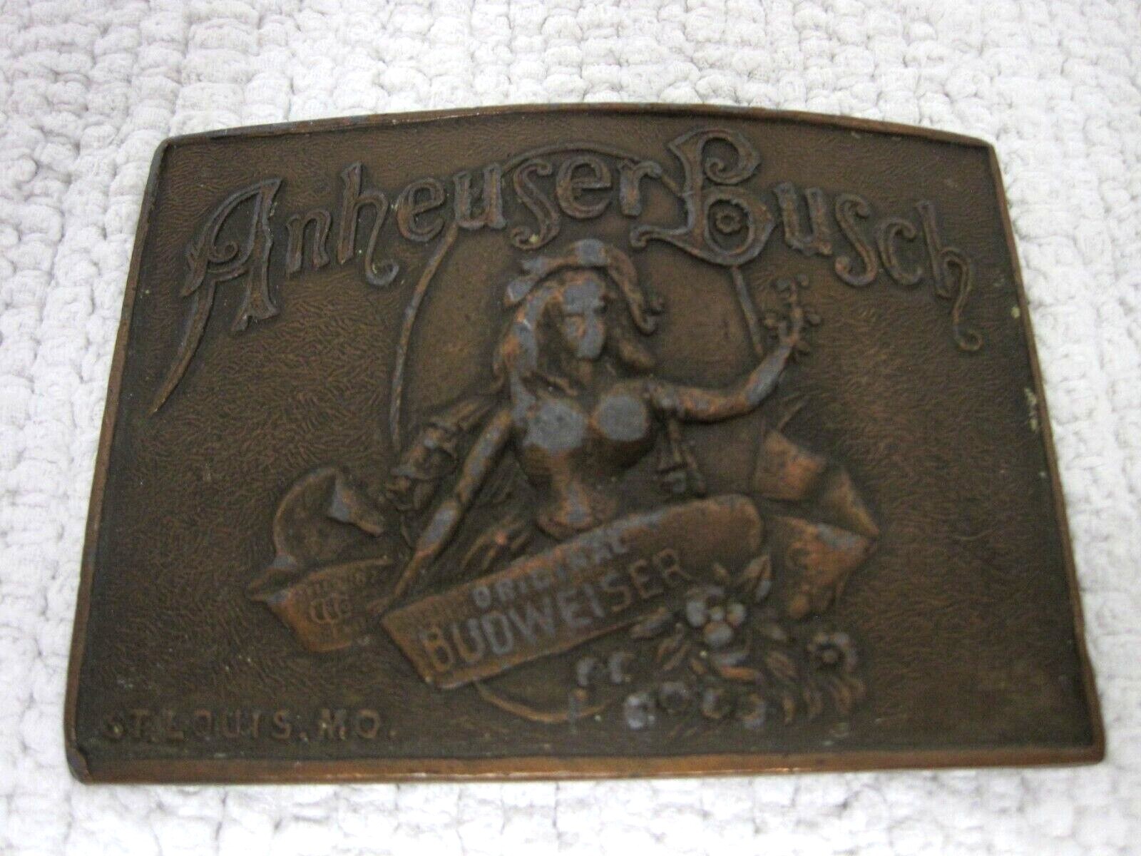 Vintage Anheuser Busch Original Budweiser Beer Curved Brass Belt Buckle