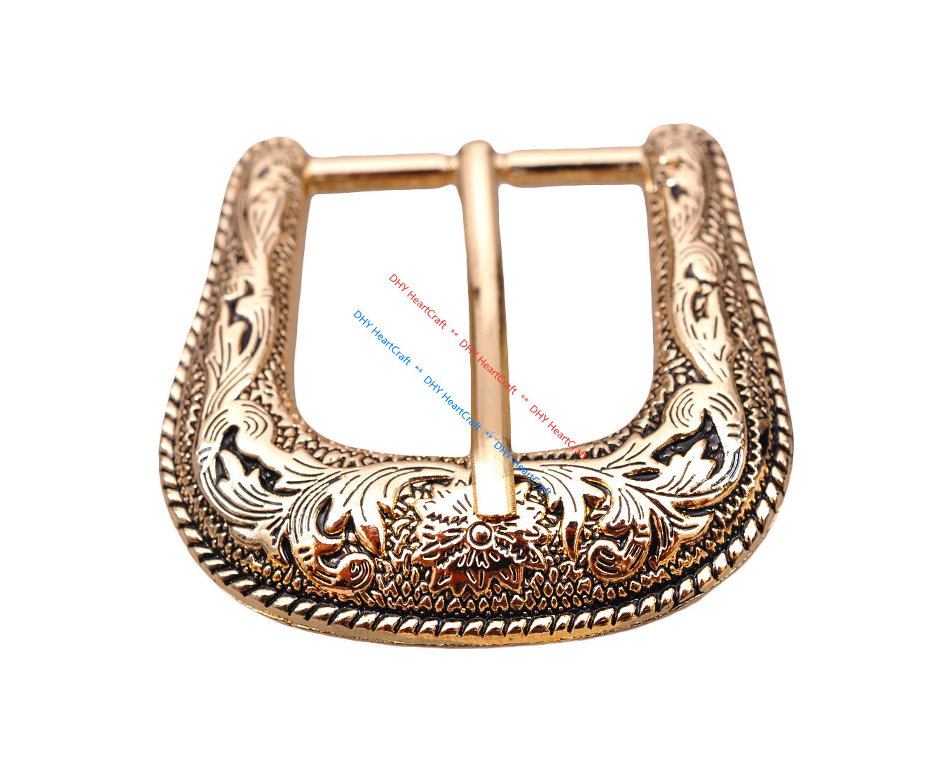 Western Cowboy Gold Flower Engraved Ranger Belt Pin Buckle Set Fits 1-1/8&Prime; Strap
