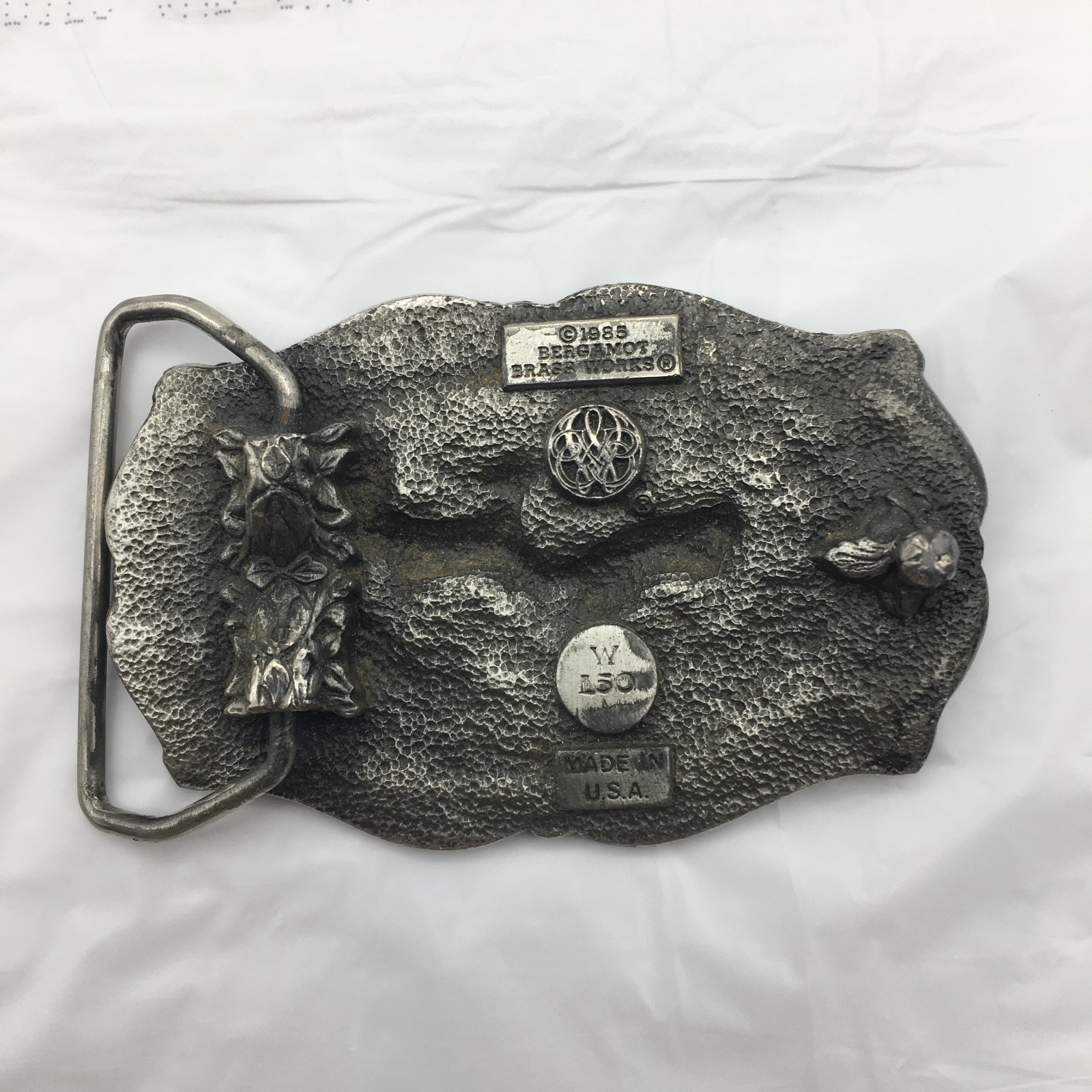 Bergamot Brass Works 1985 2 Deer 3&Prime; Belt Buckle Vintage Made In U.S.A.