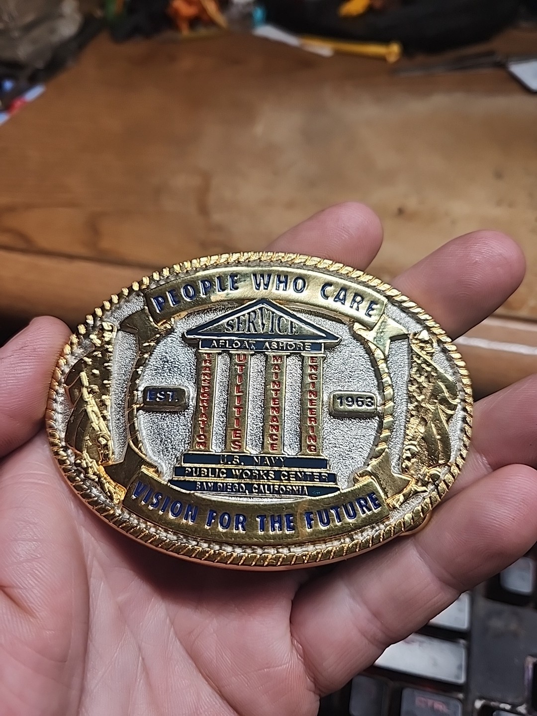 U.S. Navy Public Works Center Belt Buckle Brass Collector&rsquo;s Issue Numbered Nice