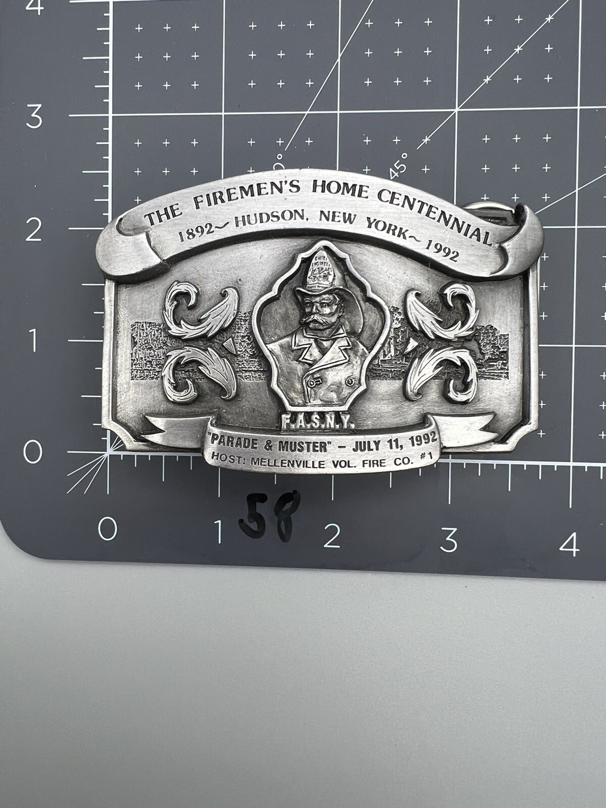 The Fireman&rsquo;s Home Centennial FASNY Hudson NY Belt Buckle Fire Department (58)