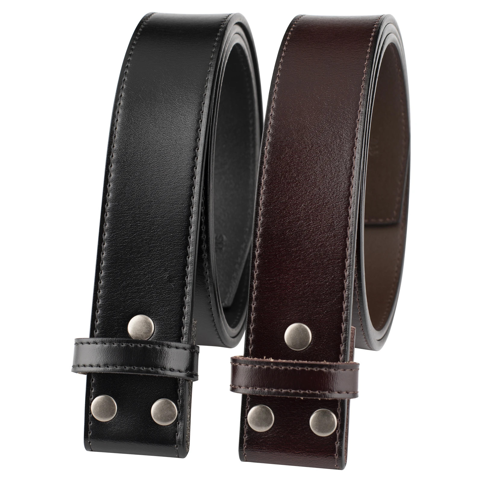 Handmade Men&rsquo;s Press Button Belt Full Grain Leather Without Buckle 1-1/2 Wide