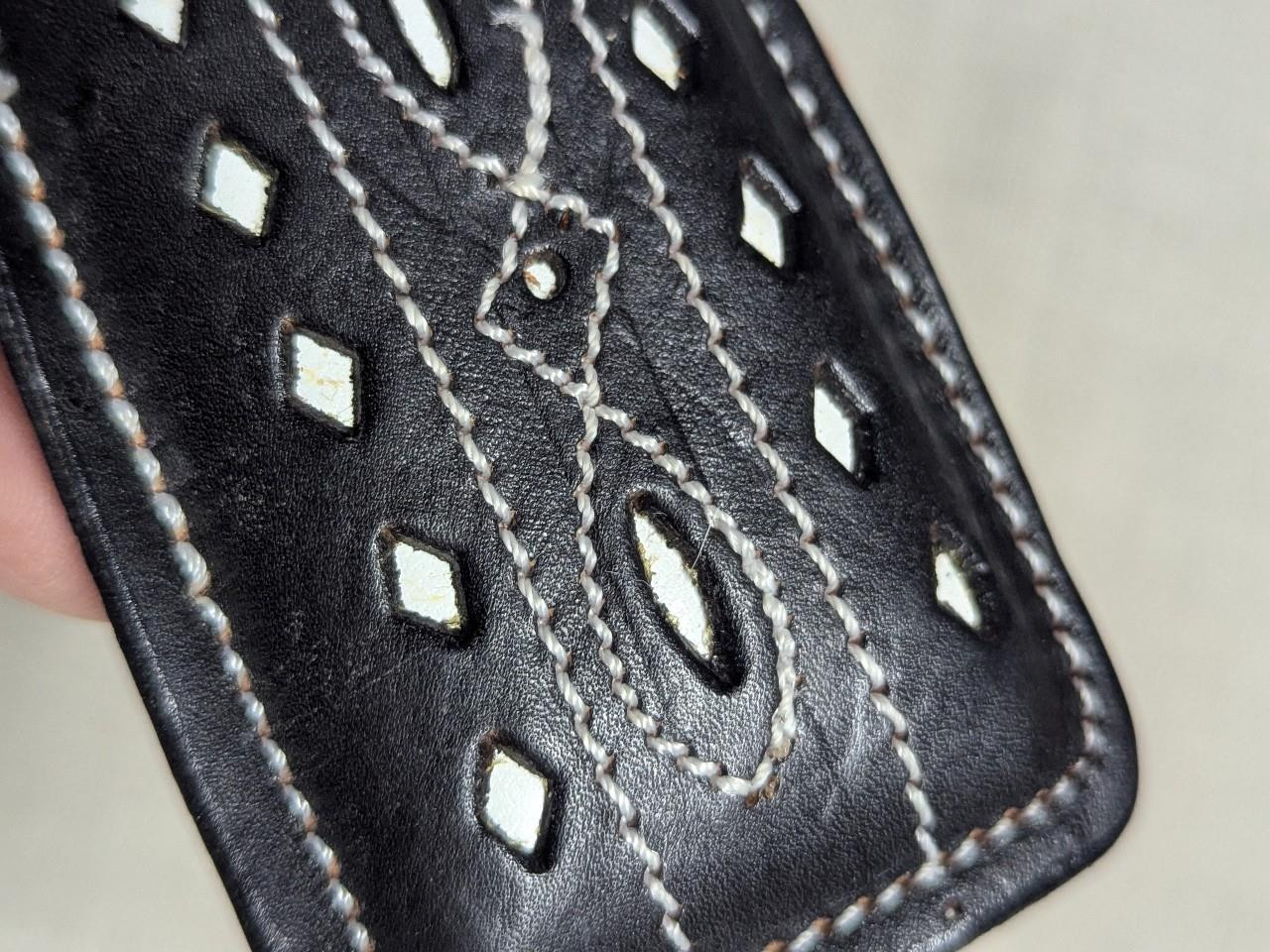 vintage WESTERN belt buckle CUT-OUT stitched leather COWBOY black handcrafted