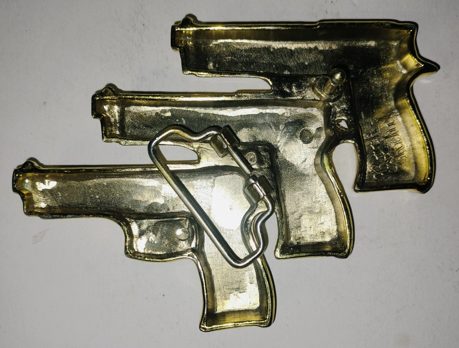 Rock Rebel 3 Pistols Gold-Tone Metal Belt Buckle