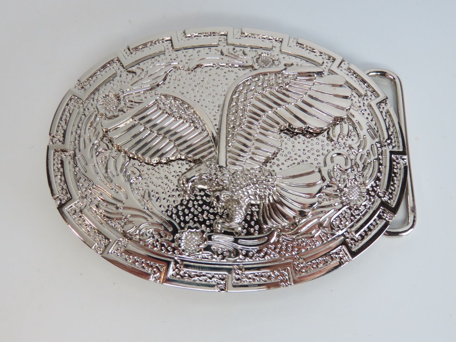 Flying Eagle Silver Tone Ornate Metal Belt Buckle Oval New