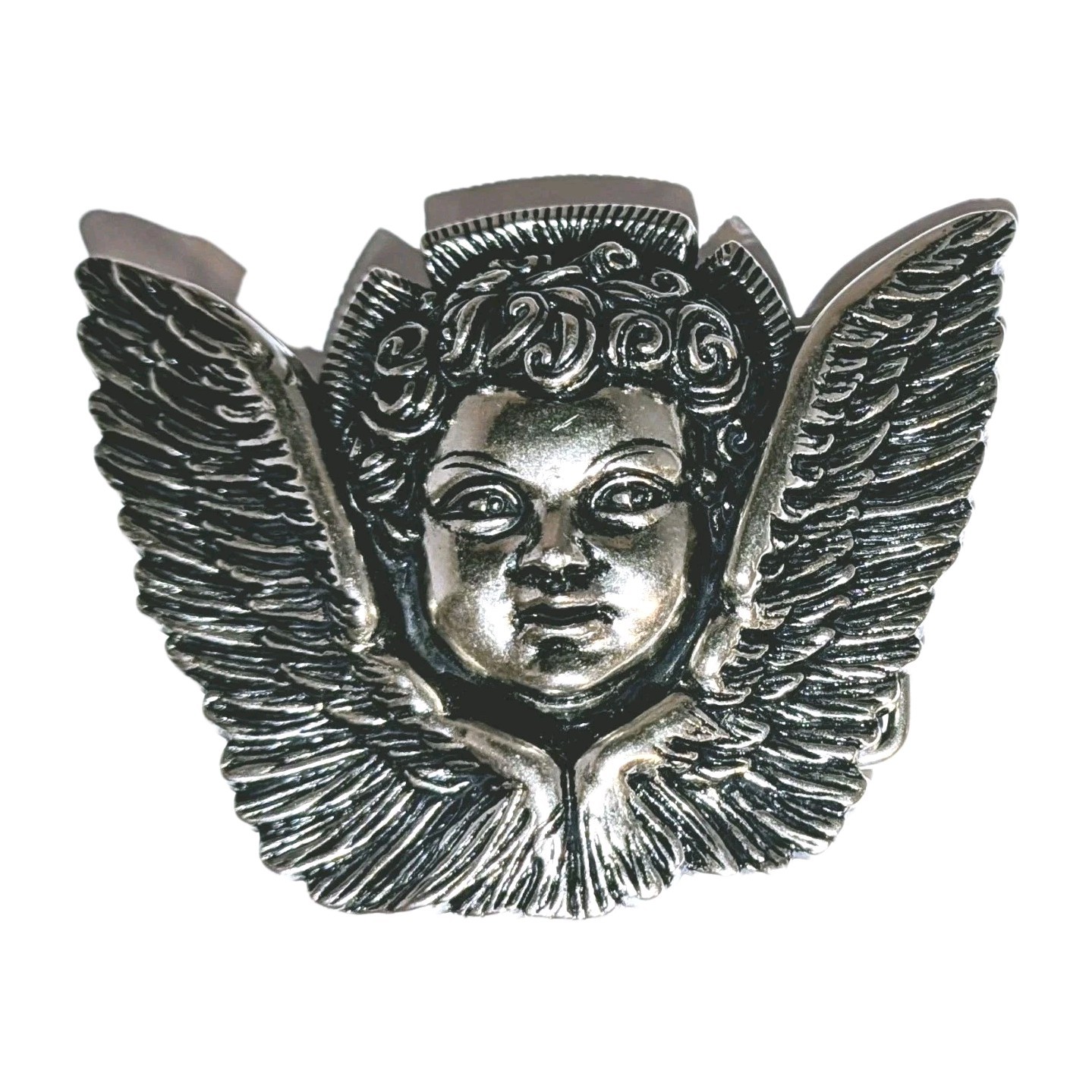 Vtg Washed Up Hollywood Belt Buckle Gothic 3D Cherub Angel Pewter Metal Y2K A+!