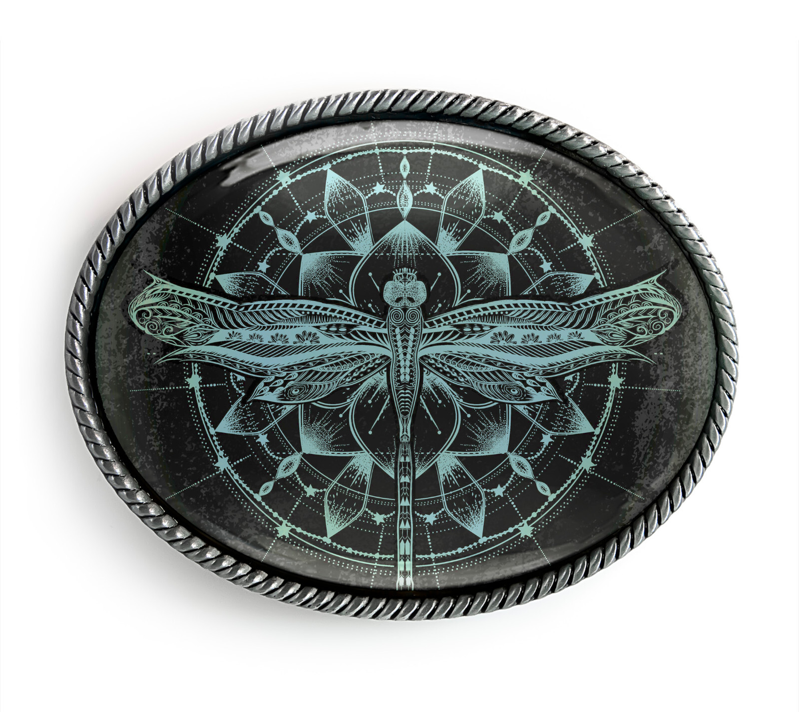 Dragonfly Belt Buckle – Esoteric Floral Mandala Ornate Art Belt Buckle – 125