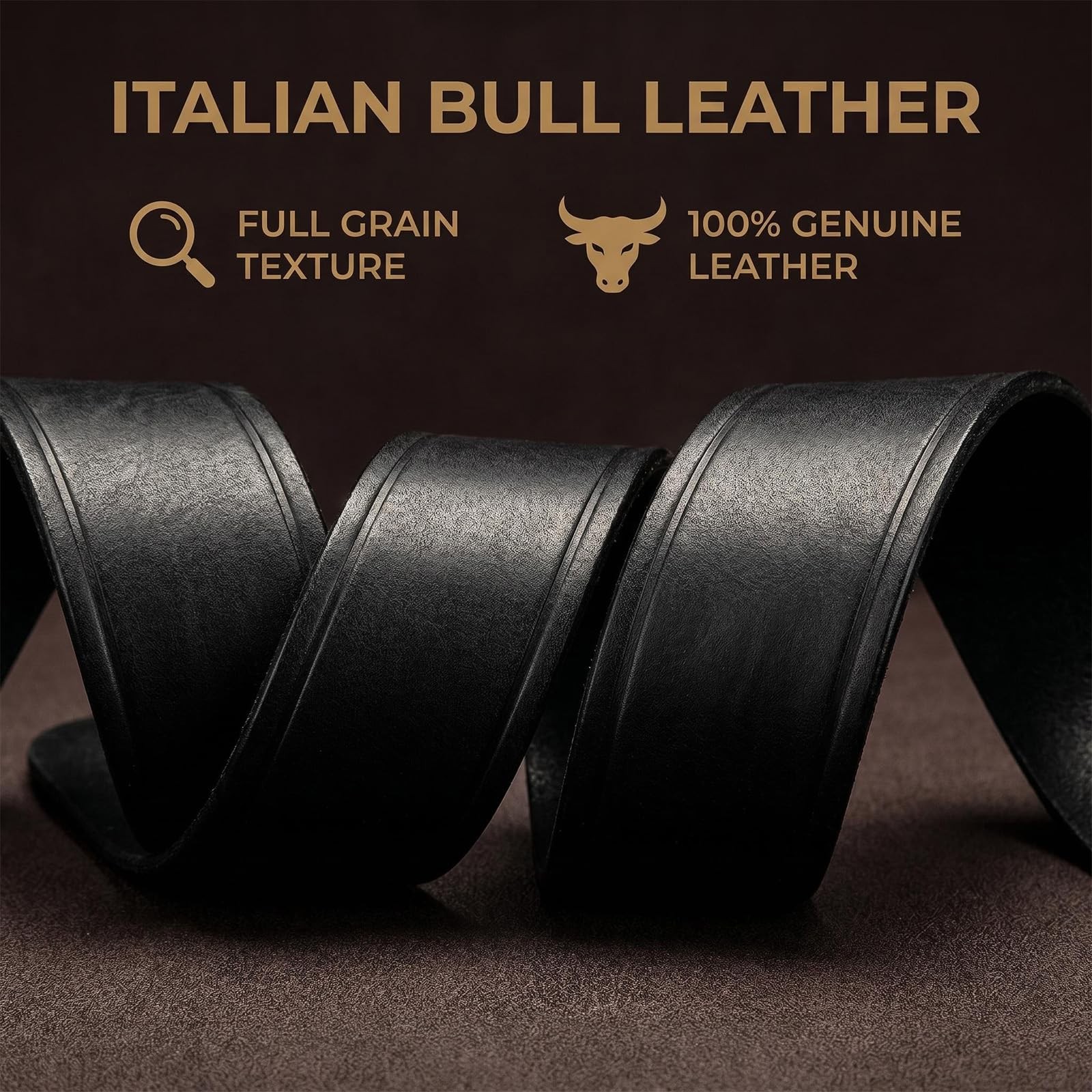 Rollslatte Black Men Leather Belt 38 (Fit Waist 32&Prime;-40&Prime;), Black-brass Buckle