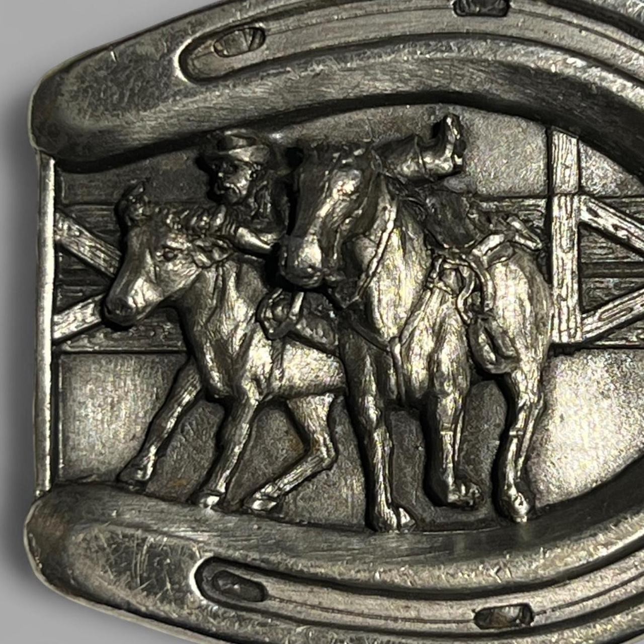 Vintage 1984 Bergamot Brass Works Horseshoe Western Cowboy Retro Belt Buckle