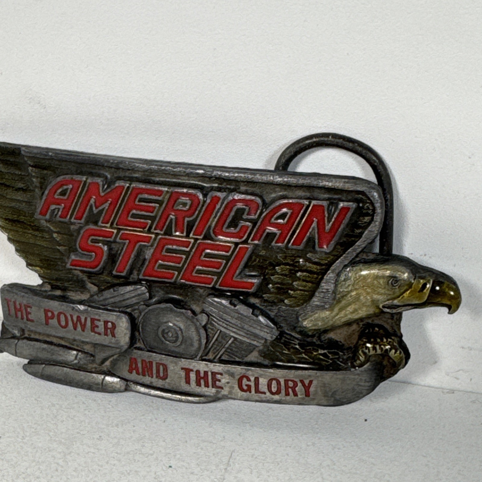 American Steel Belt Buckle Eagle The Power & The Glory Made In England 3.75”