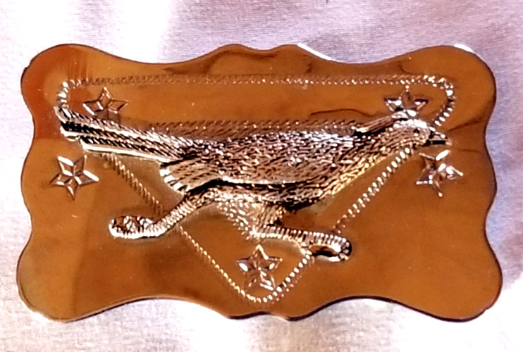 VTG Roadrunner Belt Buckle Deco Southwestern Engraved Chrome Cowboy 1.25&Prime; Wide