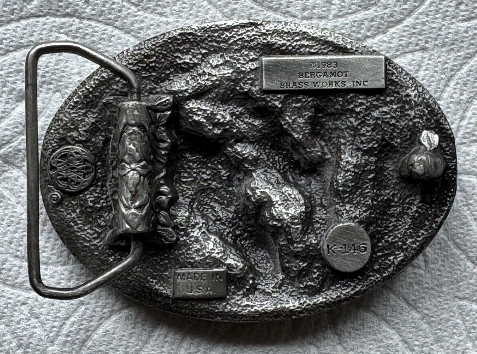 Vintage 1983 Bergamot Brass Works Three Horses Belt Buckle Country K-146