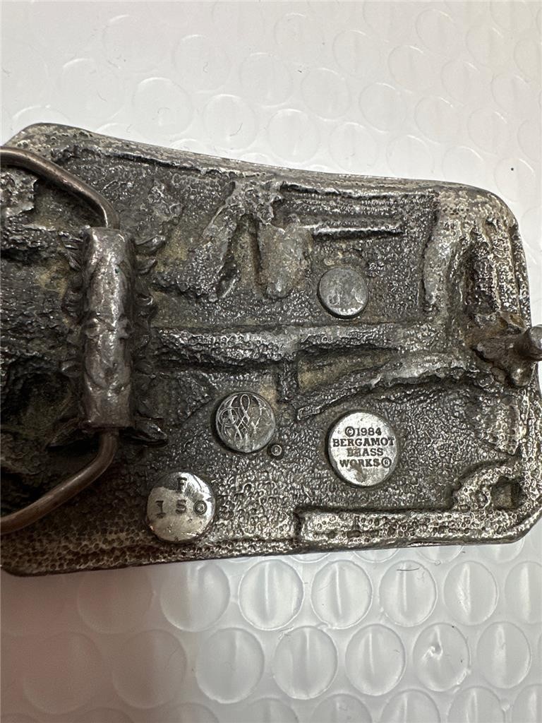 Vintage 1984 Bergamot Brass Works Farm Scenery Belt Buckle AS IS