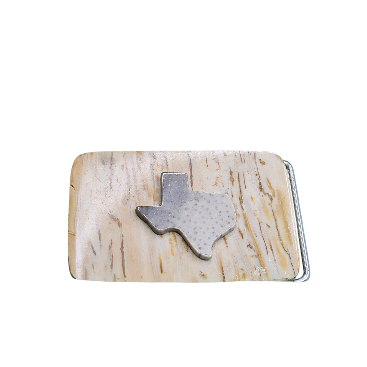 Texas State Belt Buckle Natural Wood Silver Metal